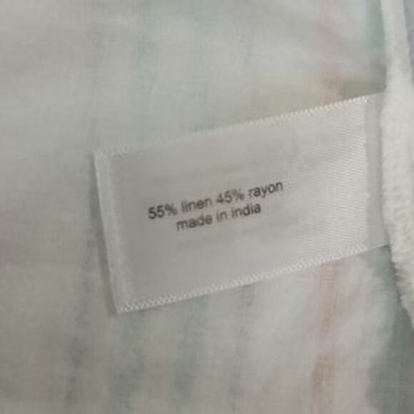 Lane Bryant 18 cap-slv fully-line white/aqua/coral vert-stripes linen blnd top - Picture 11 of 11